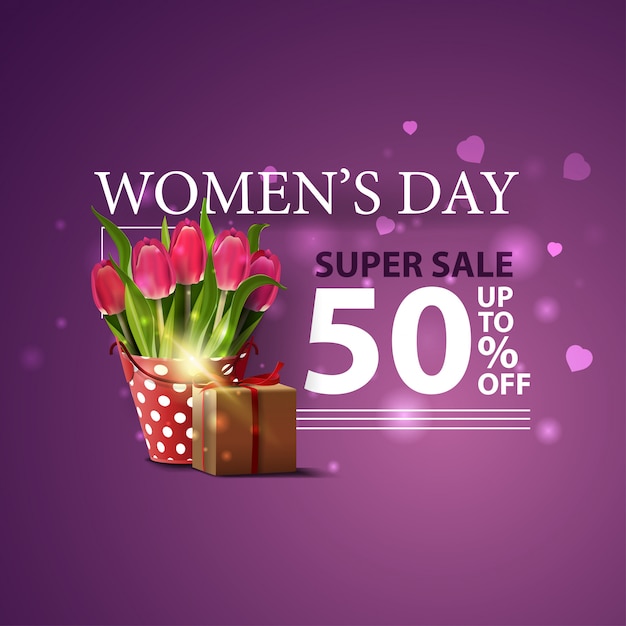 Women's day discount modern purple banner with tulips