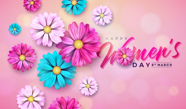 Women's Day Floral Greeting Card Illustration with Flower