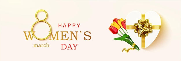 Vector women's day greeting card, horizontal.