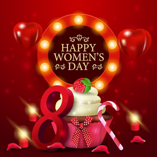 Women's day greeting red card template