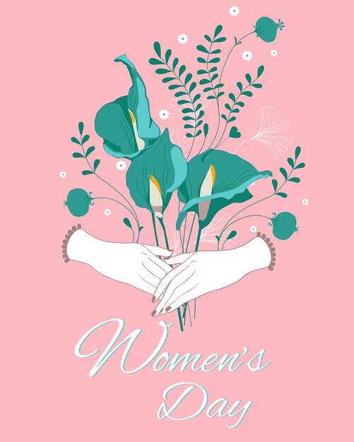 Women's day hands flowers spring international holiday