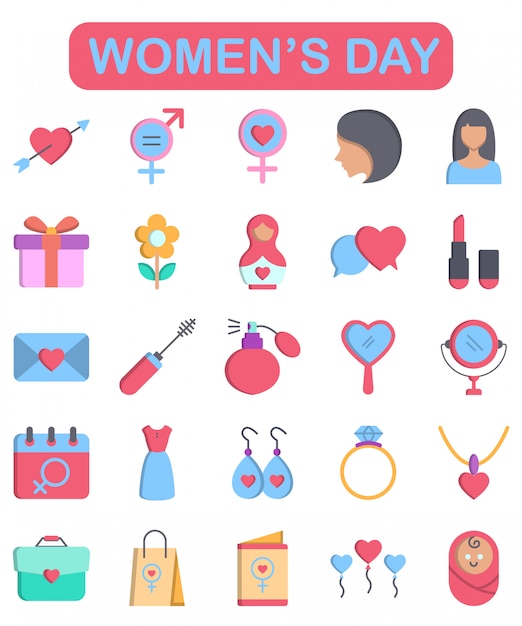 Women's day icons set in outline style