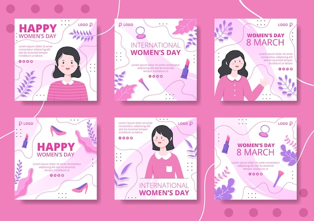 Women's Day Ig Post Template Flat Illustration Editable of Square Background Suitable for Social media, Greeting Card or Web Internet Ads