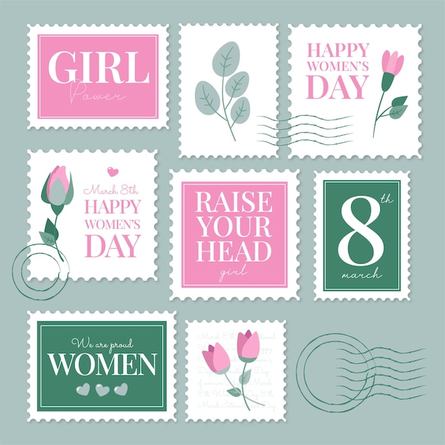 Vector women's day post stamps