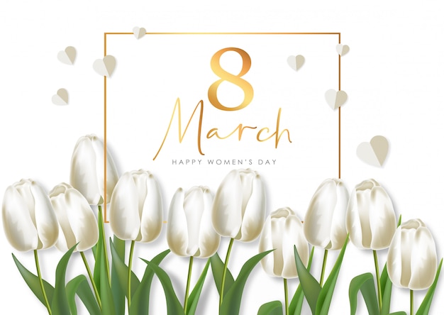 Women's day Realistic white tulips set illustration