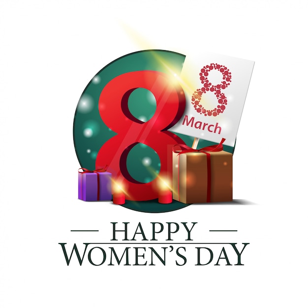 Women's day round banner with gifts with the number eight