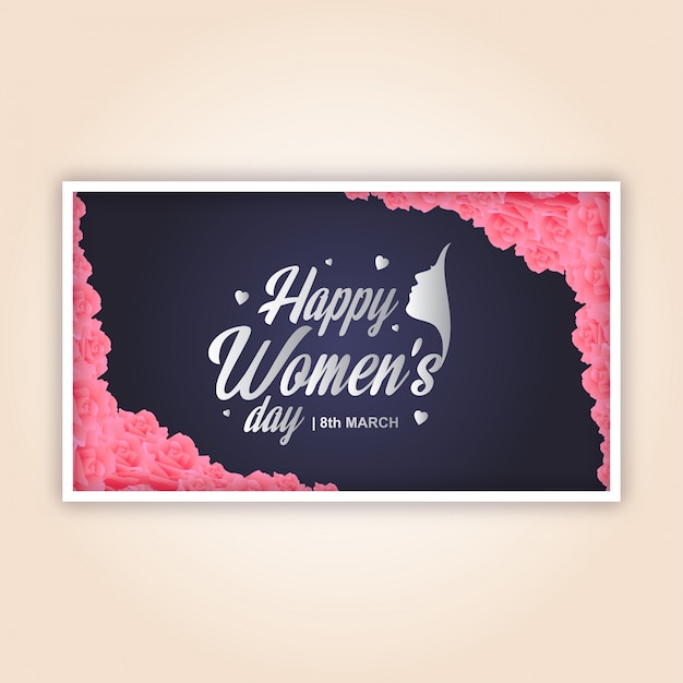 Women's day typogrpahic card with blue pattern background