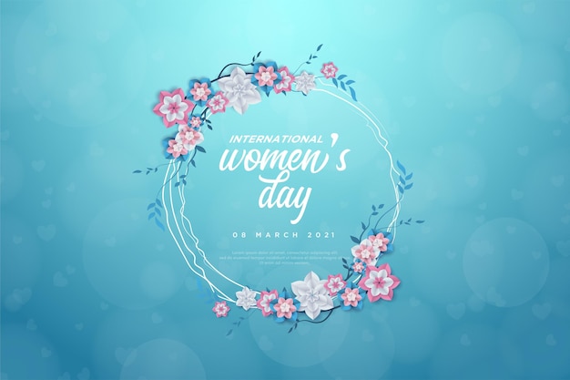 Women's day with writing in a flowery circle.