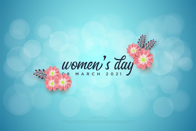 Vector women's day with writing in the middle of pink flowers.