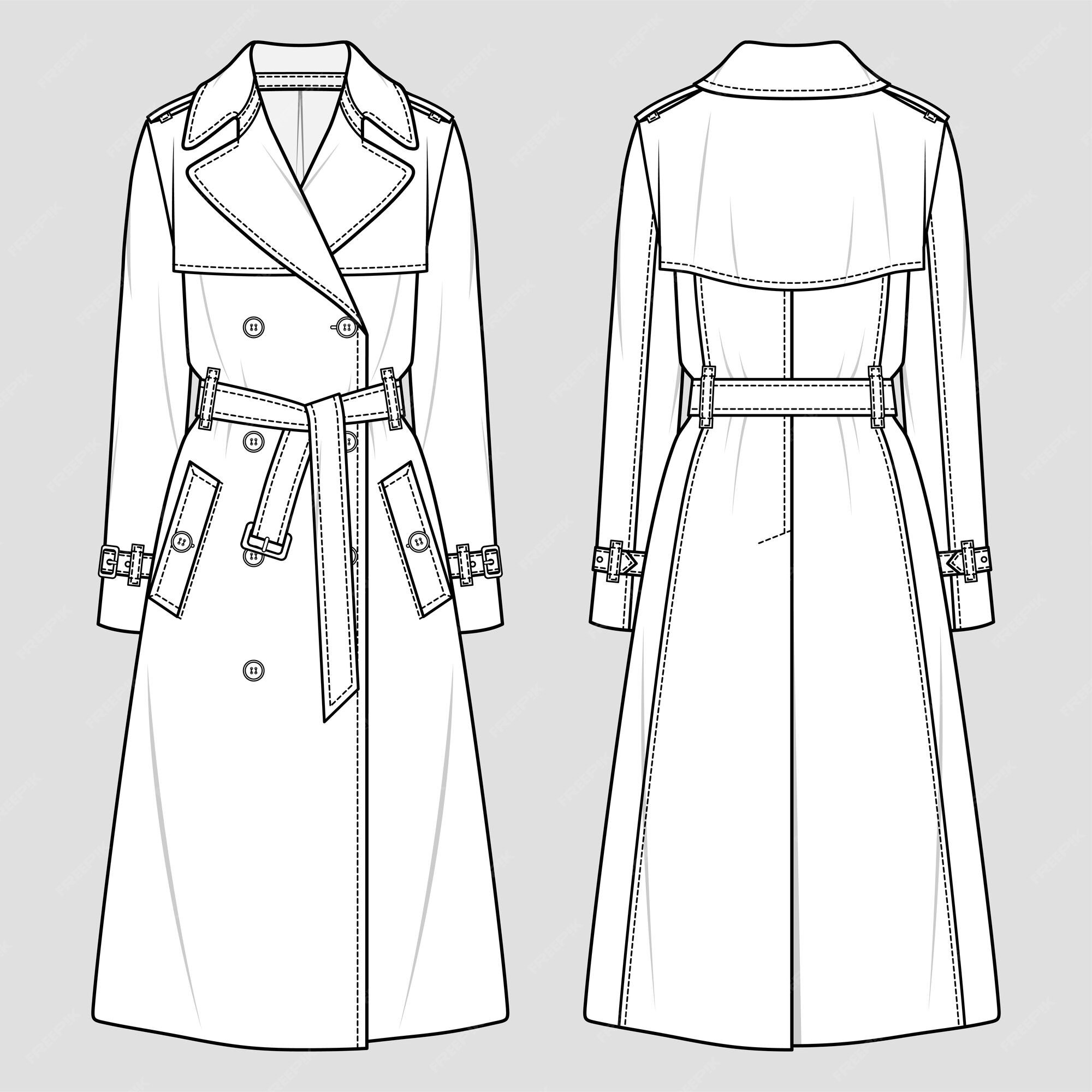 Premium Vector | Women's double-breasted trench coat. fashion sketch ...