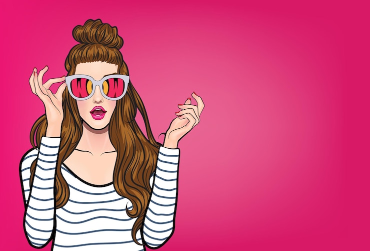 Vector women's faces are shown in various roles and poses