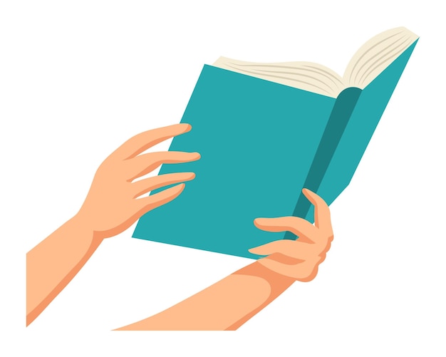 Women's hands with a book. Reading hobby concept. Illustration, vector