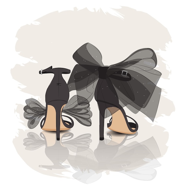 3월 8일 여성의 날 빈티지 스타일의 활 패션 벡터 삽화가 있는 여성용 굽 신발