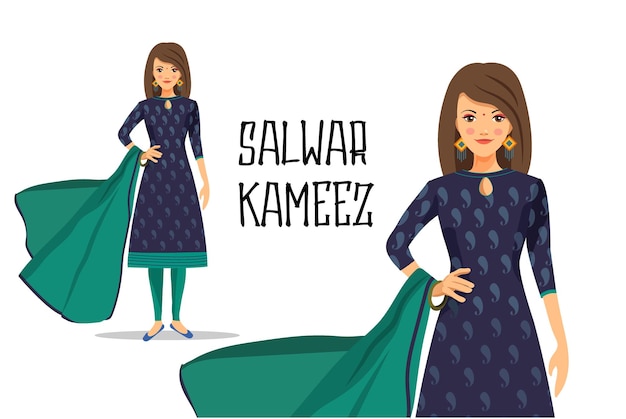 Vector women's indian clothing salwar kameez