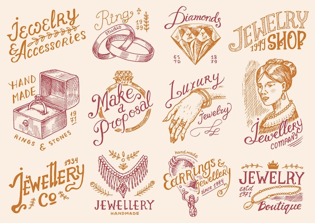 Женские значки и логотипы для ювелирных магазинов, роскошные аксессуары, обручальные кольца, викторианская женщина и