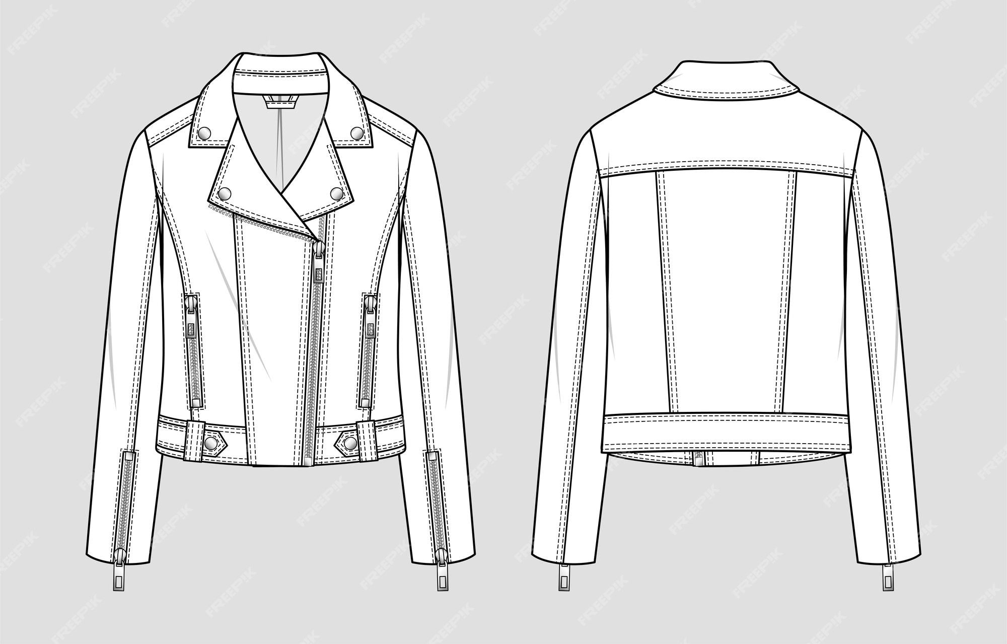 Biker Jacket Technical Drawing - Jacket Sketch Drawing | Boddeswasusi