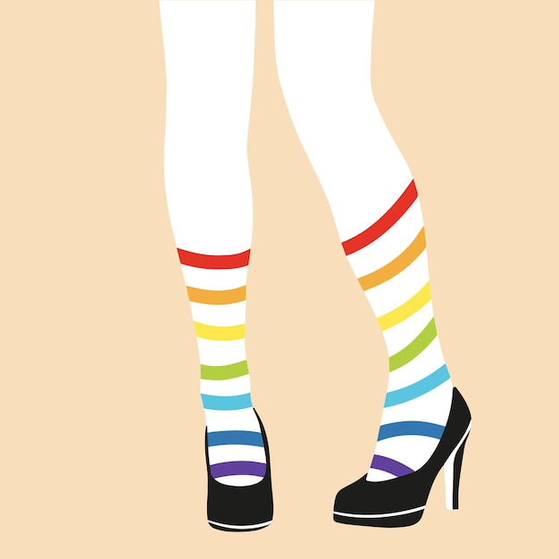 Vettore le gambe delle donne in collant e scarpe. illustrazione vettoriale in stile piatto