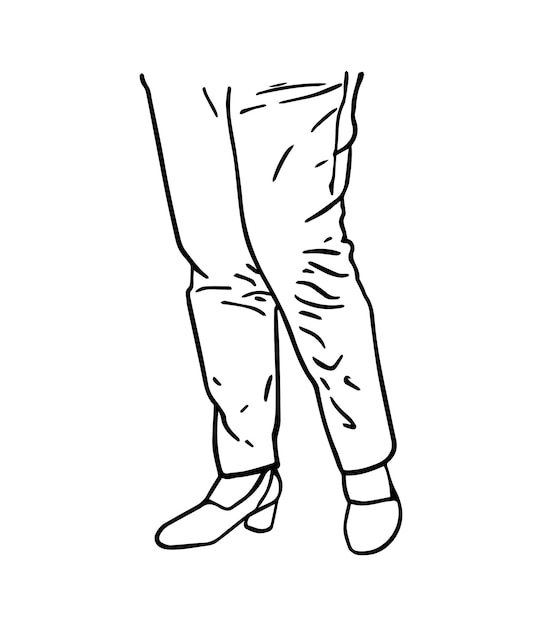 Vettore le gambe delle donne in pantaloni e scarpe scarpe con i tacchi vestiti uomo doodle lineare cartone animato colorazione