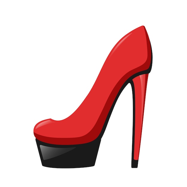 Women's red shoe on high heel. Flat vector illustration.