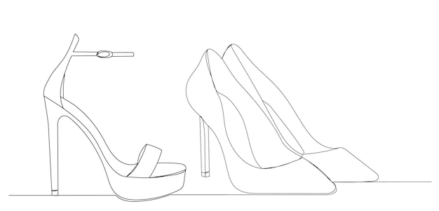 Women's shoes drawing by one continuous line isolated vector