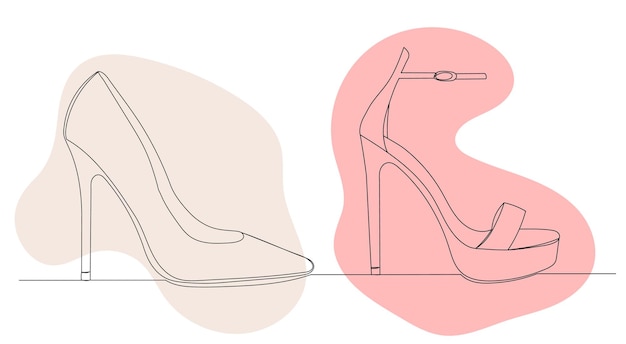 Women's shoes drawing by one continuous line isolated vector