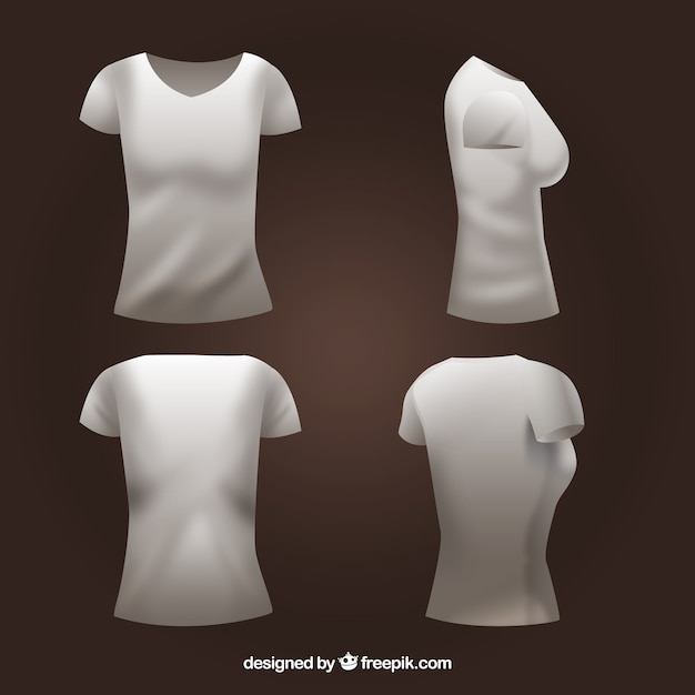 Женская футболка в разных взглядах с реалистичным стилем