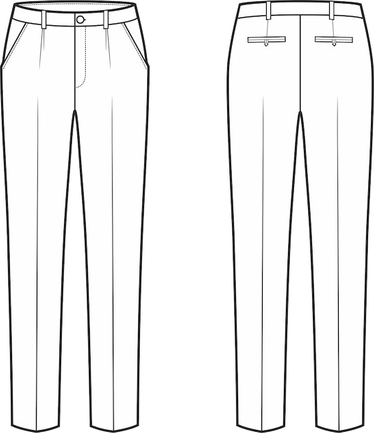 Женские брюки спереди и сзади Fashion CAD Векторная иллюстрация