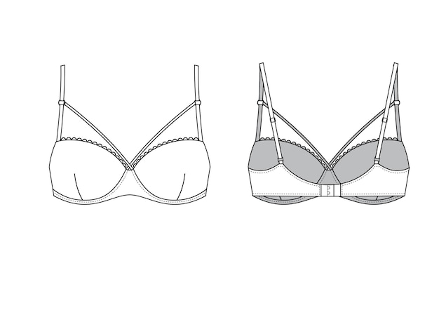 Vector women's underwear bra with straps. front and back views