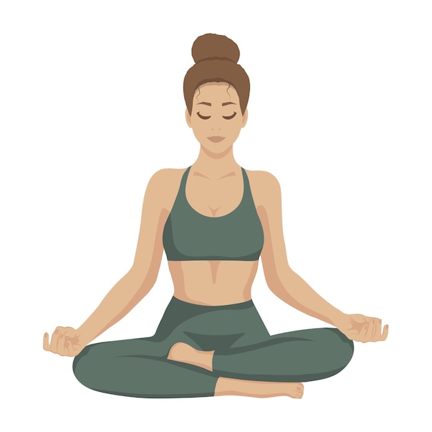 Women's yoga Girl in lotus pose meditating Vector illustration