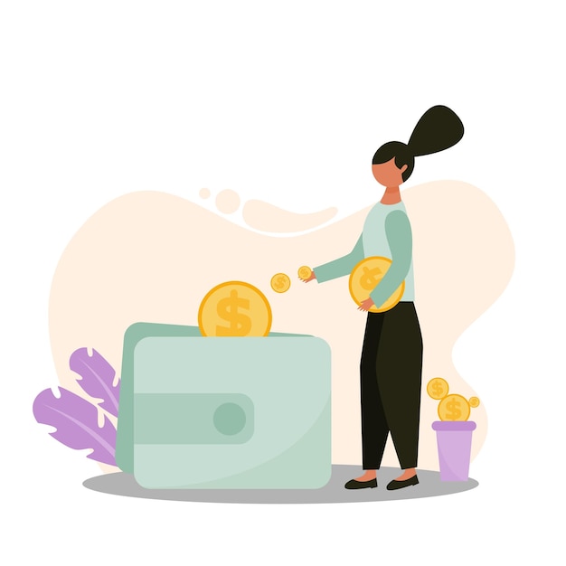 Women save money on wallet illustration Economic illustration concept