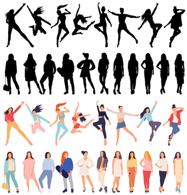 Women set woman silhouette collection in flat style isolated vector