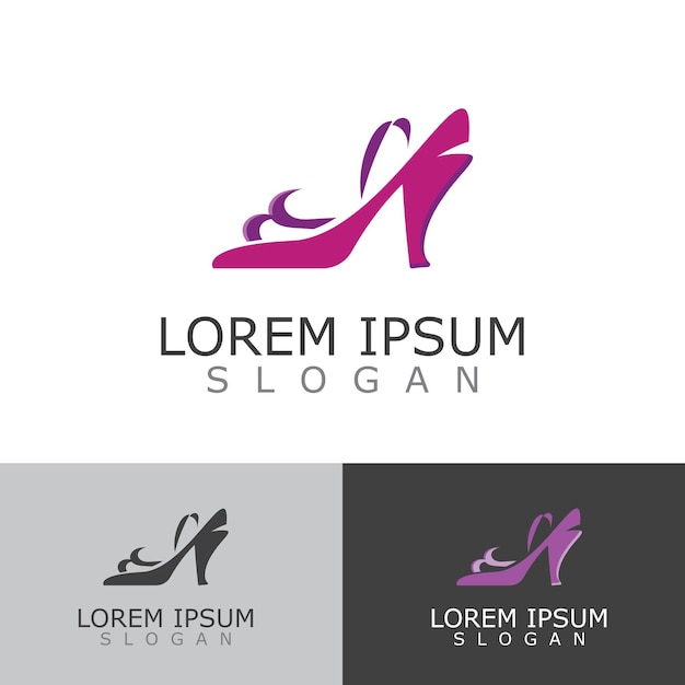 Women shoes logo design High heel fashion icon template vector for business store