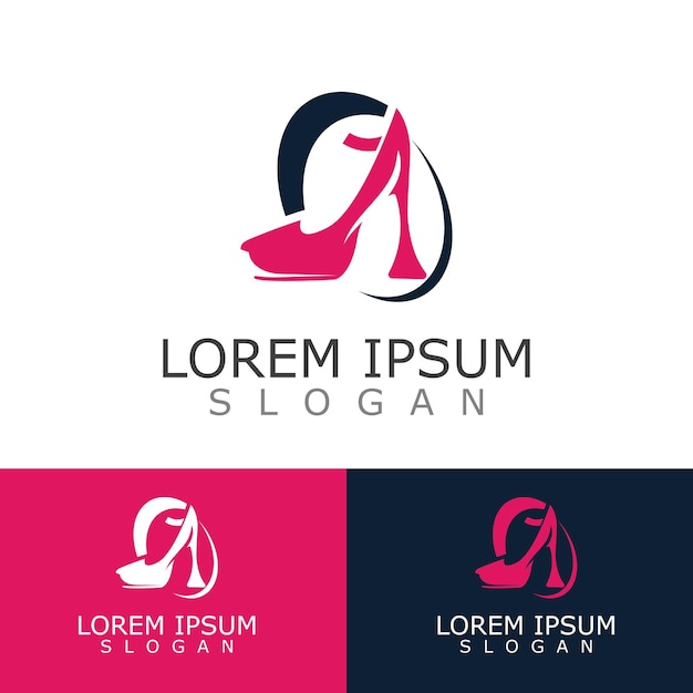 Women shoes logo design High heel fashion icon template vector for business store