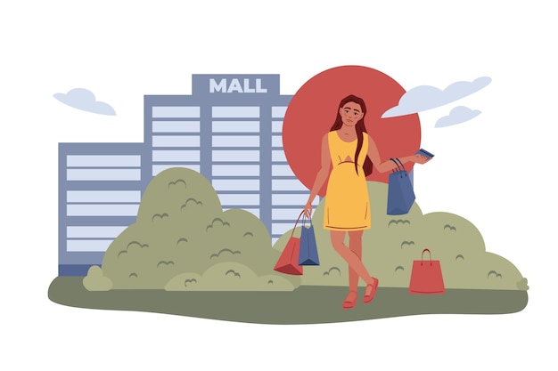 Women shopping illustration in flat design