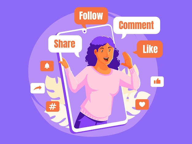 Women shout promotion social media share follow comment and like