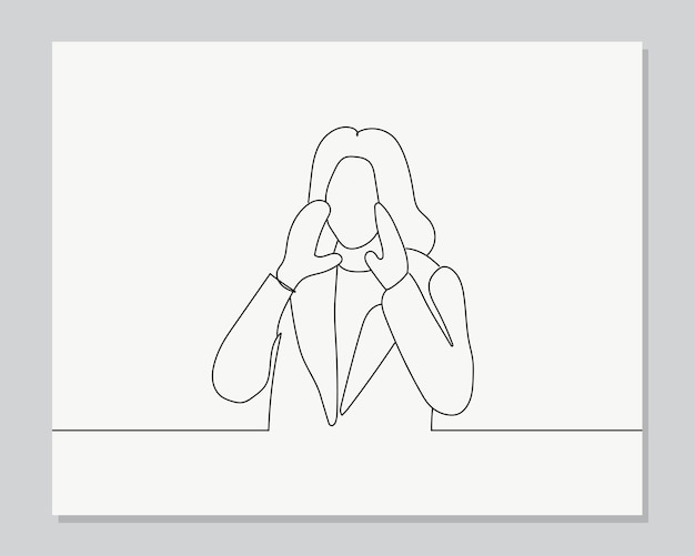 Women shouting gesture continuous one line illustration