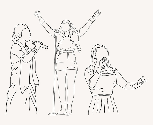 Women singer line art illustration