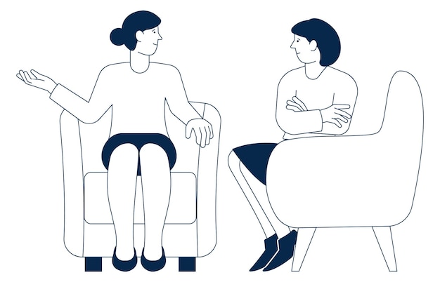 Women sit on chairs and talking Friends meeting icon