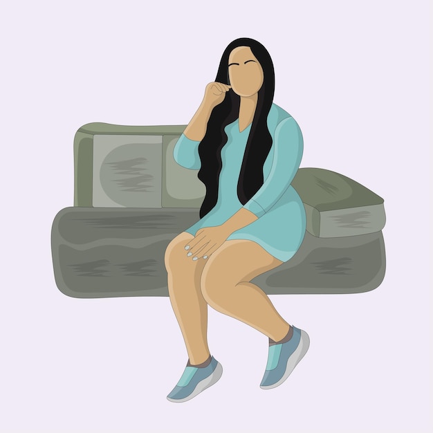 women sitting on the sofa flat design