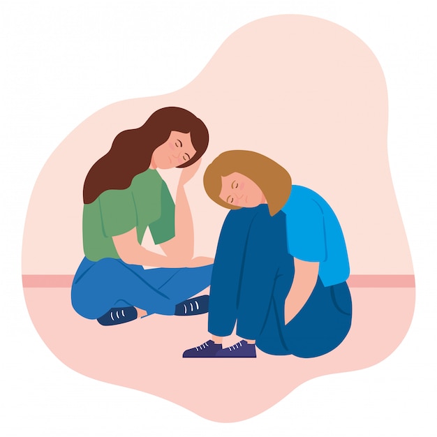 women sitting with stress attack  illustration 