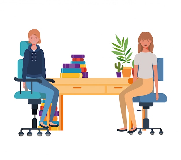 Women sitting in the work office with white