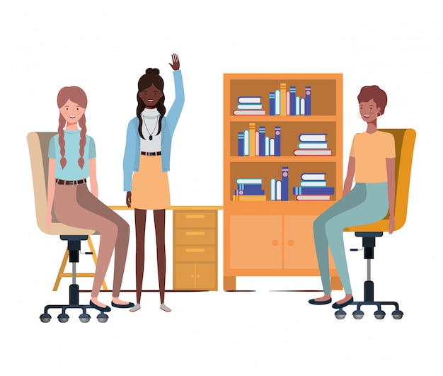 Women sitting in the work office with white