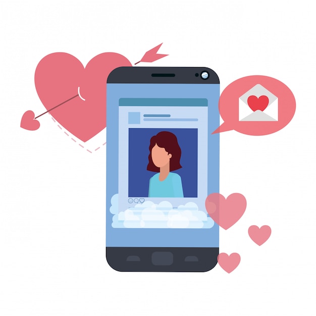 Women social network profile with hearts