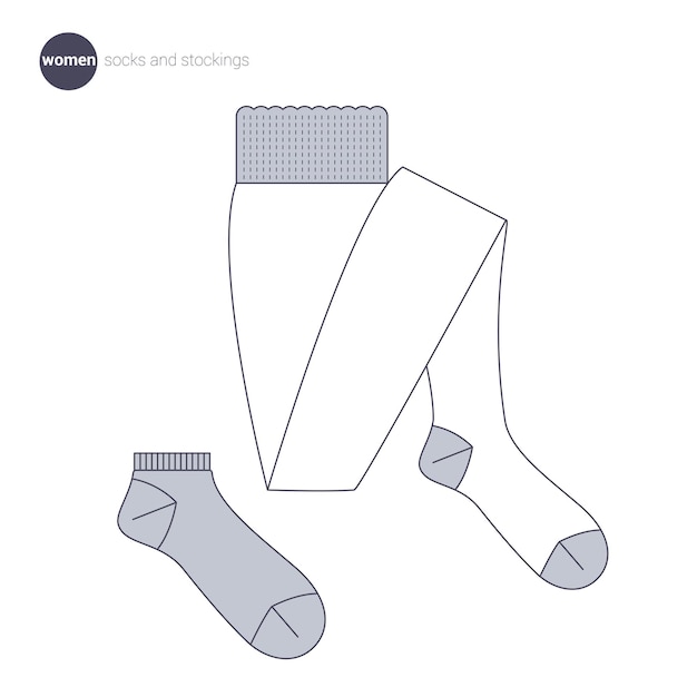 Vector women socks and stockings. clothes thin line style.