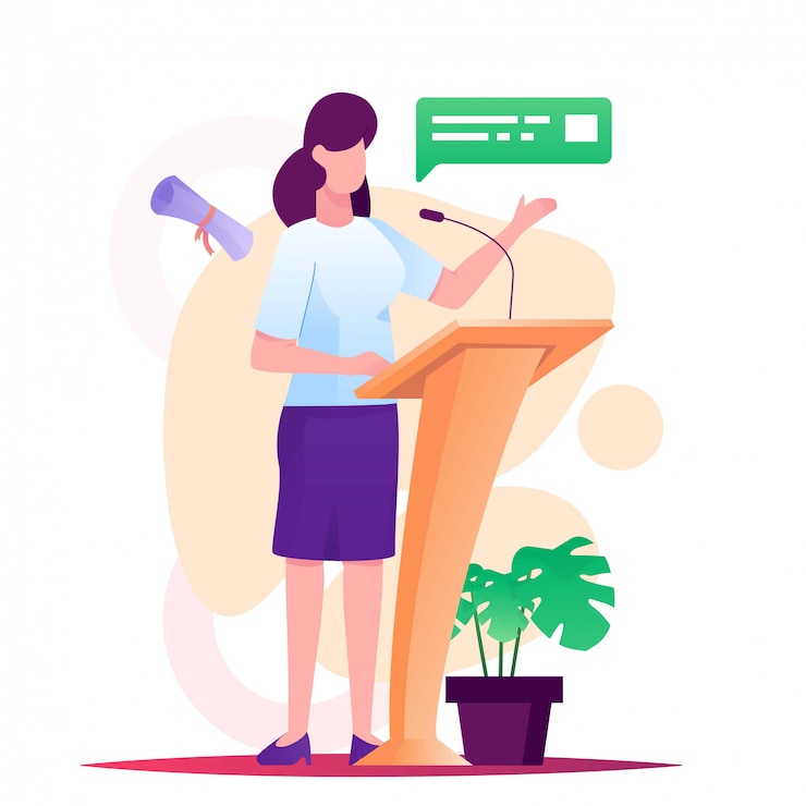 Vector women speech on stage illustration