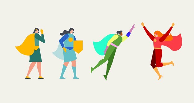 Vector women super hero power flat illustration