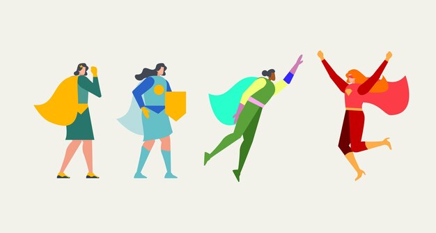 women super hero power flat illustration
