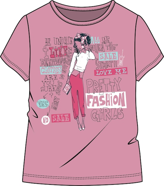 Vector women and teen girls fashion wear graphic t shirt vector