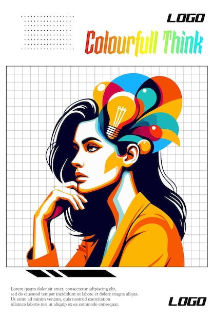 Vector women think with rainbow colour