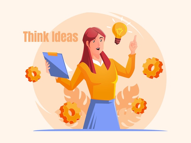 Women thinking with lightbulb for new ideas with innovation and creativity